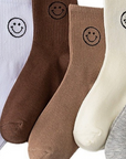 Smiley Face Ankle Socks in Khaki